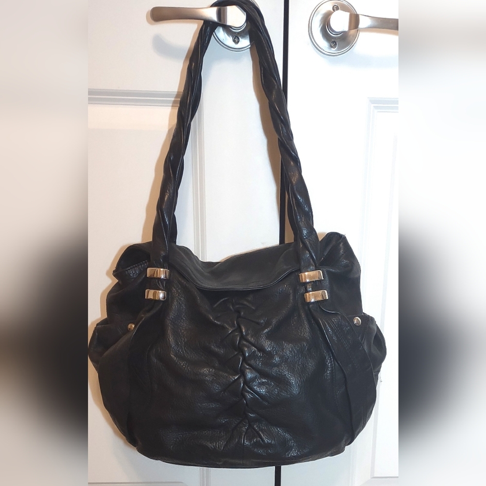 Large B. Makowski Black Leather Shoulder Bag EUC